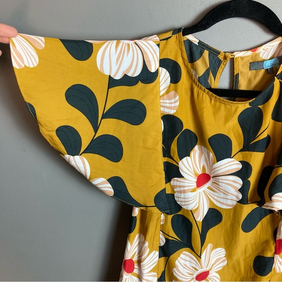 Eva Franco for Anthropologie blouse mustard yellow with big flowers size o - Picture 6 of 12